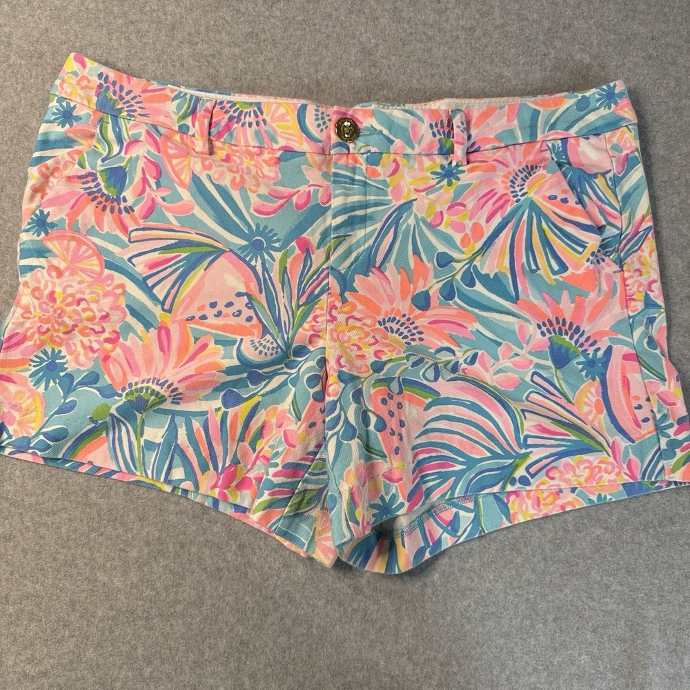 Lilly Pulitzer Callahan Knit Shorts Women 16 Tropical Punch Floral Resort Preppy